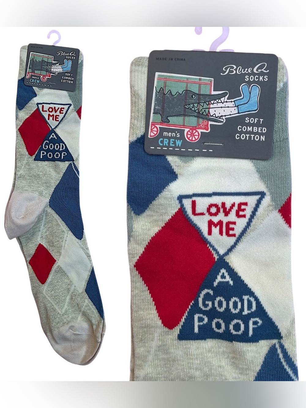 NEW NWT “LOVE ME A GOOD POOP” 2021 Blue Q Men’s Crew Socks 7-12 Soft Cotton